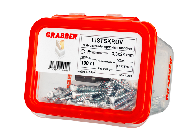 Listskruv vit 3,3x28mm 100p Grabber
